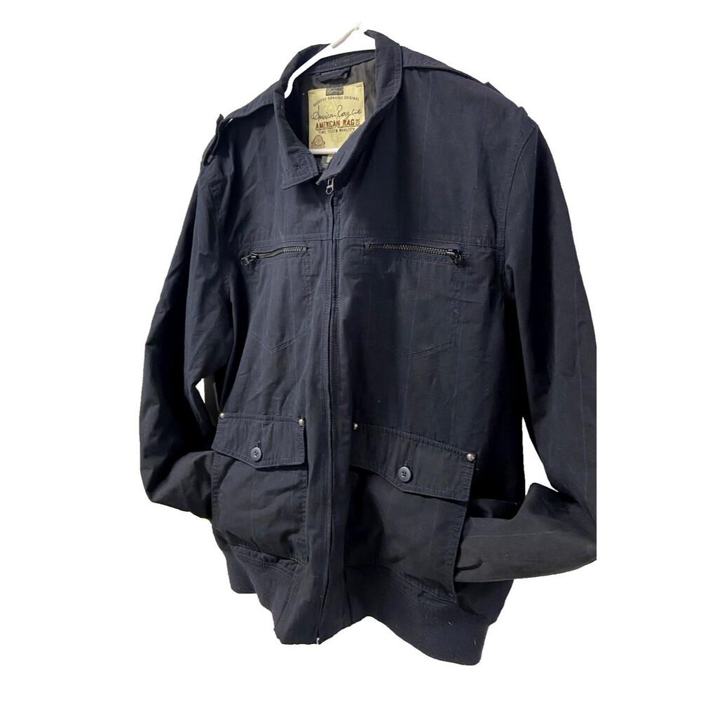 JACKET American Rag Cie Bomber Men’s Large Pockets Full Zip Blue winter gear sea